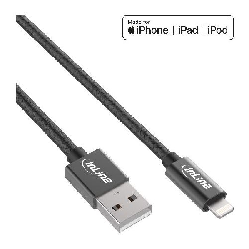 InLine® Lightning USB Kabel, für iPad, iPhone, schwarz/Alu, 1m MFi-zertifiziert 31411B