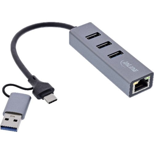 InLine® 4in1 Gigabit Hub, USB-C & USB-A, 1x RJ45, 3x USB 3.2 Gen.1 33380S