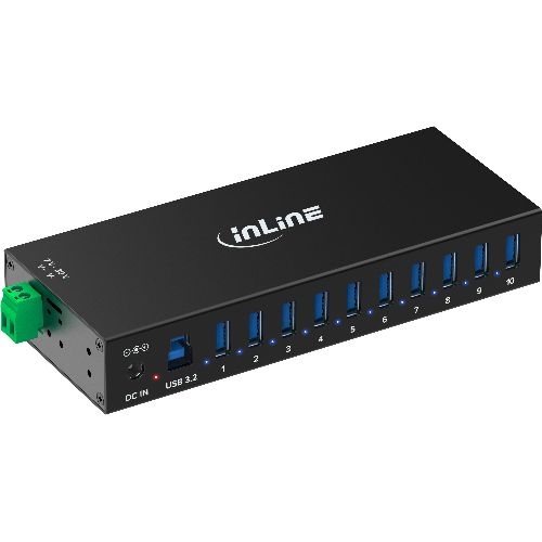 InLine® USB 3.2 Gen.1 Industrie-Hub, 10 Port, Aluminiumgehäuse, mit Netzteil 35396C