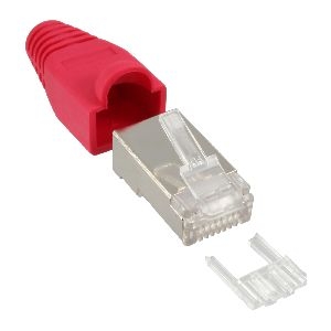 10er Pack InLine® Crimpst. RJ45 gesch., mit Knickschutz & Einfädelhilfe, rot 74510R