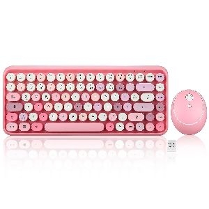 Perixx PERIDUO-713 DE, Mini Tastatur und Maus Set, Retro Vintage Design, rosa 57150H