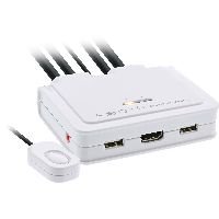 InLine® KVM Switch, 2-fach, USB-C + HDMI zu HDMI, 4K, mit Audio, integr. Kabel 62614I