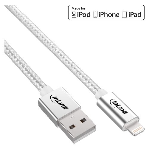 InLine® Lightning USB Kabel, für iPad, iPhone, iPod, silber/Alu, 2m MFi-zert. 31422A
