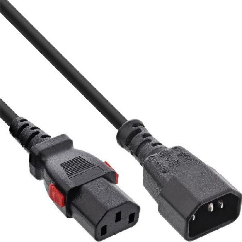 InLine® Kaltgeräteverlängerung, C13 verriegelbar auf C14, schwarz, 3m 16933L