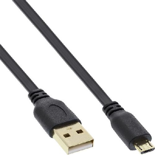 InLine® Micro-USB 2.0 Flachkabel, USB-A Stecker an Micro-B Stecker, 0,3m 31703F