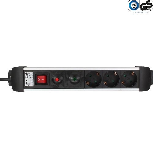 InLine® Steckdosenleiste Alu, 3-fach Schutzkontakt, mit Ü-Schutz, Schalter, 1,5m 16431C