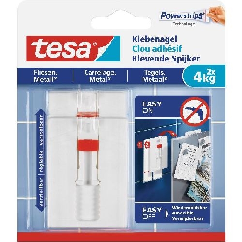 tesa Klebenagel, 2 Stück, für Fliesen und Metall, bis zu 4kg pro Nagel 11620Z