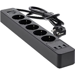 InLine® Steckdosenleiste, 5-fach Schutzkontakt, ÜSS und QC3.0, schwarz 16491U
