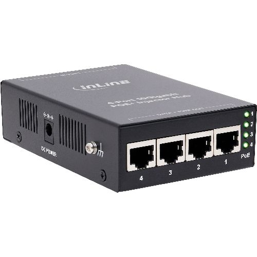 InLine® PoE+ 10Gigabit Injektor Hub 4 Port (4x PoE+), 10Gb/s, Metall, lüfterlos 32304H
