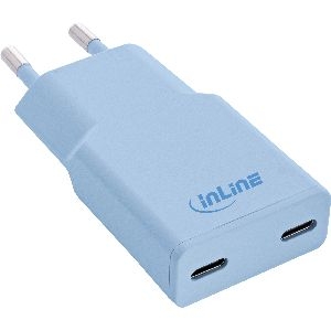 InLine® USB-C Ladegerät, 30W, GaN, Dual USB-C, PD/PPS, Eisbonbon/blau 31590B