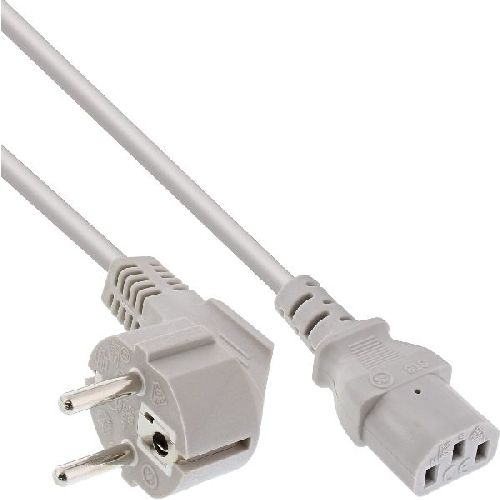 InLine® Netzkabel, Schutzkontakt gewinkelt auf Kaltgerätestecker C13, 0,5m, grau 16650G