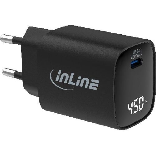 InLine® USB PD Netzteil, GaN Ladegerät, 1-Port, USB-C, 45W, mit Display 31551