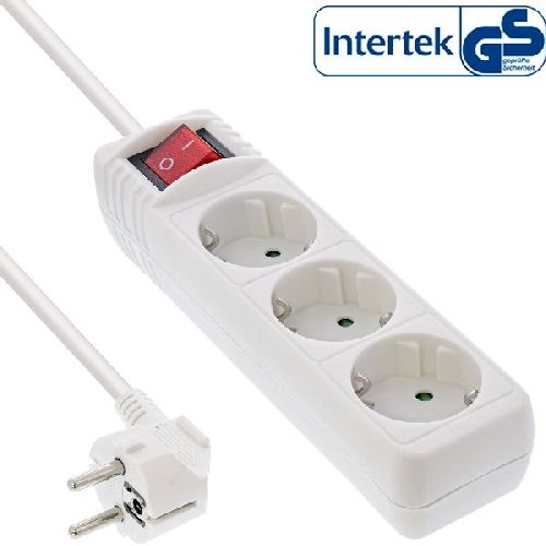 InLine® Steckdosenleiste, 3-fach Schutzkontakt, mit Schalter, weiß, 3m 16433T