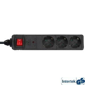 InLine® Steckdosenleiste, 3-fach Schutzkontakt, ÜSS, schwarz 16431P