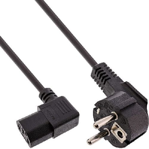 45er B-Pack InLine® Netzkabel, Schutzk. gew. / C13 rechts abgew., schwarz, 1m B-16752C