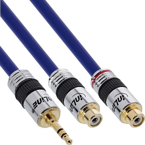 InLine® Cinch/Klinke Kabel, PREMIUM, 2x Cinch Buchse an 3,5mm Klinke St., 0,25m 89941P