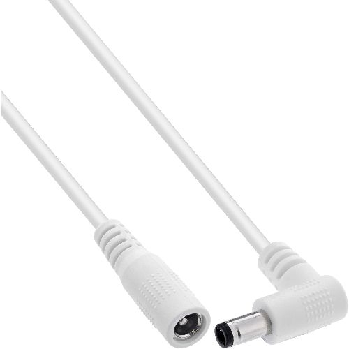 InLine® DC Verlängerungskabel, Winkelstecker, 5,5 x 2,1 mm, weiß, 0,2 m 26906M