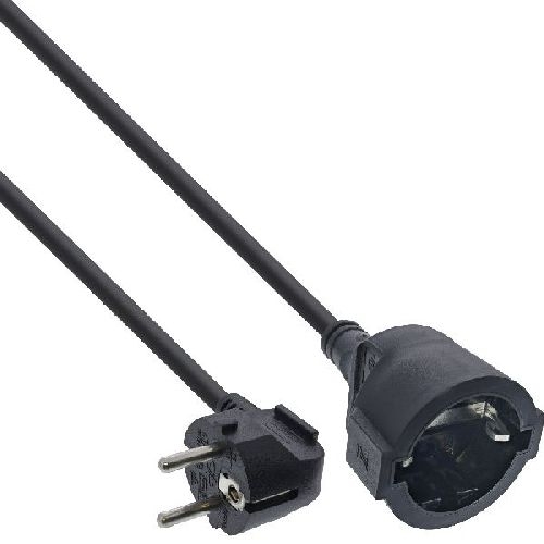 InLine® Strom-Verlängerung Schutzkontakt Stecker gewinkelt / Buchse, schwarz, 5m 16405Y
