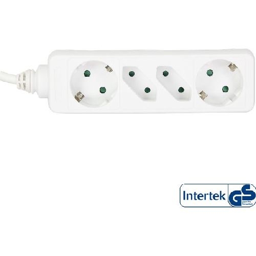 InLine® Steckdosenleiste, 4-fach, 2x Schutzkontakt + 2x Euro, weiß, 3m 16443W