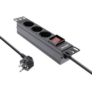 InLine® 10&quot; Steckdosenleiste, 3-fach Schutzkontakt, mit Schalter, 2m, schwarz 16420K