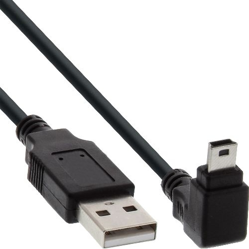 InLine® USB 2.0 Mini-Kabel, ST A/Mini-B ST 5pol, unten abgew. 90°, schwarz, 1m 34210