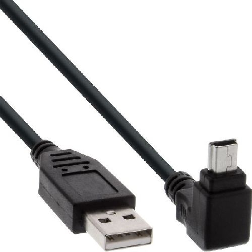 InLine® USB 2.0 Mini-Kabel, ST A/Mini-B ST (5pol) oben abgew. 90°, schwarz, 0,3m 34103