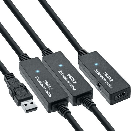 InLine® USB 3.2 Gen.1 Aktiv-Verlängerung, USB-A Stecker an USB-C Buchse, 15m 35656B