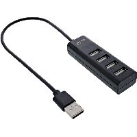 InLine® USB 2.0 Hub, 4 Port, schwarz, mit USB DC Kabel, Kabel 30cm, schmal 33293H