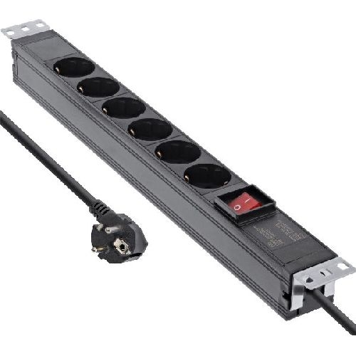 InLine® 19 Steckdosenleiste, 6-fach Schutzkontakt, mit Schalter, 2m, schwarz 16416S