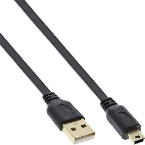 InLine® USB 2.0 Flachkabel, USB A ST an Mini-B ST (5pol.), schwarz, 5m 31850F
