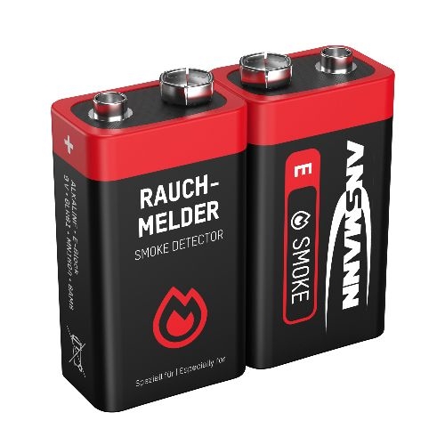 ANSMANN 1515-0006 Alkaline-Batterie für Rauchmelder, 6LR61 9V Block (E) 2er-Pack 01057D