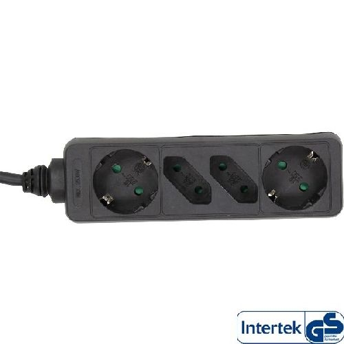 InLine® Steckdosenleiste, 4-fach, 2x Schutzkontakt + 2x Euro, schwarz, 5m 16445