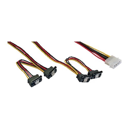 InLine® SATA Strom Y-Kabel, 4pol auf 4x 15pol SATA gewinkelt, 0,40m + 0,55m 29672B