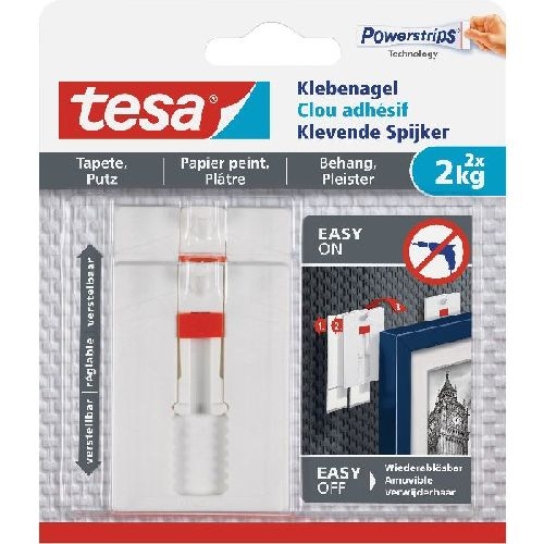 tesa Klebenagel, 2 St., für Tapeten und Putz, bis zu 2kg pro Nagel, verstellbar 11620R