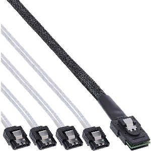 InLine® SAS Anschlusskabel, Mini-SAS SFF-8087 an 4x SATA, 1:1, OCR, 0,75m 27620A