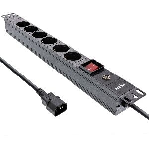 InLine® 19&quot; Steckdosenleiste, 6-fach Schutzkontakt, C14 Stecker, Überlastschutz 16426S
