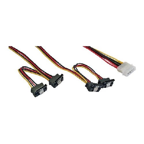 InLine® SATA Strom Y-Kabel, 4pol auf 4x 15pol SATA gewinkelt, 0,40m + 0,55m 29672B
