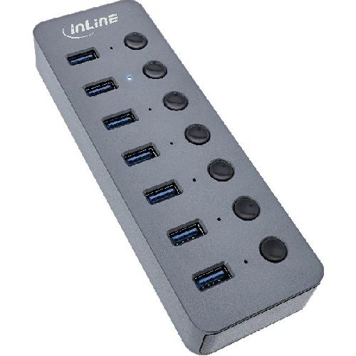 InLine® USB 3.2 Gen.1, 7-Port, mit Schalter, Aluminium, grau, mit Netzteil 35395D