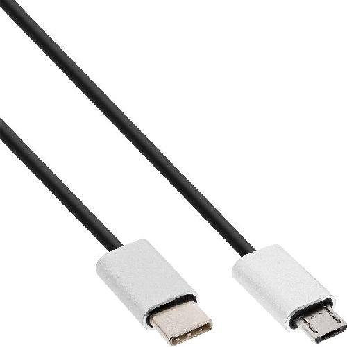 InLine® USB 2.0 Kabel, USB-C ST an Micro-B ST, schwarz/Alu, flexibel, 1,5m 35844