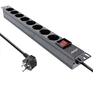 InLine® 19&quot; Steckdosenleiste, 8-fach Schutzkontakt, mit Schalter, 2m, schwarz 16418S