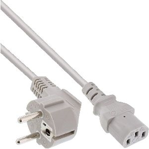 InLine® Netzkabel, Schutzkontakt gewinkelt auf Kaltgerätestecker C13, 1,0m, grau 16651T