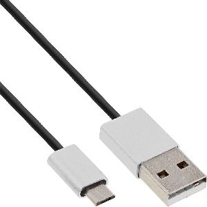 InLine® Micro-USB 2.0 Kabel, USB-A ST an Micro-B ST, schwarz/Alu, flexibel, 3m 31730I