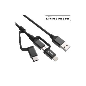 InLine® 3-in1 USB Kabel, Micro-USB/Lightning/USB-C, schwarz/Alu, 1,5m MFi 31415S