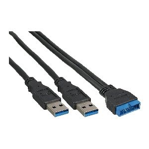 InLine® USB 3.0 Adapterkabel, 2x Stecker A auf Pfostenanschluss 19polig., 0,40m 33447I
