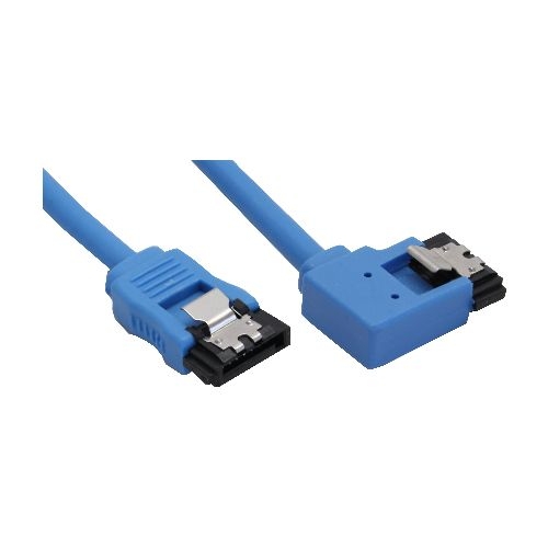 InLine® SATA 6Gb/s Anschlusskabel rund, abgew. links, blau, mit Lasche, 0,5m 27705L