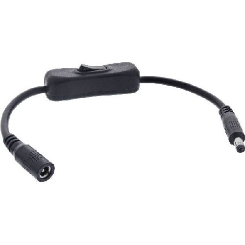 InLine® DC Kabel mit Schalter, DC ST/BU 5,5x2,1mm, AWG 18, schwarz, 0,20m 26906B