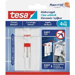 tesa 77767-00000-00 tesa Klebenagel, 2 Stück, für Fliesen und Metall, bis zu 4kg pro Nagel, verstell