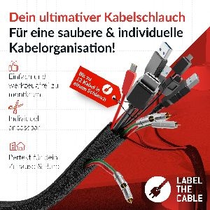 Label-The-Cable LTC Cable Tube, Kabelschlauch 2 Meter schwarz 59935P