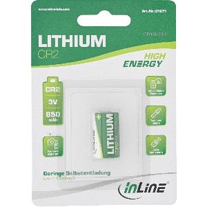 InLine® Lithium High Energy Batterie, Fotobatterie, CR2, 3V 850mAh, 1er Pack 01271