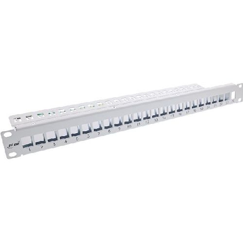 InLine® Patchfeld 24-fach, Keystone Leerblech Patchpanel, 19, 1HE, lichtgrau 76824G